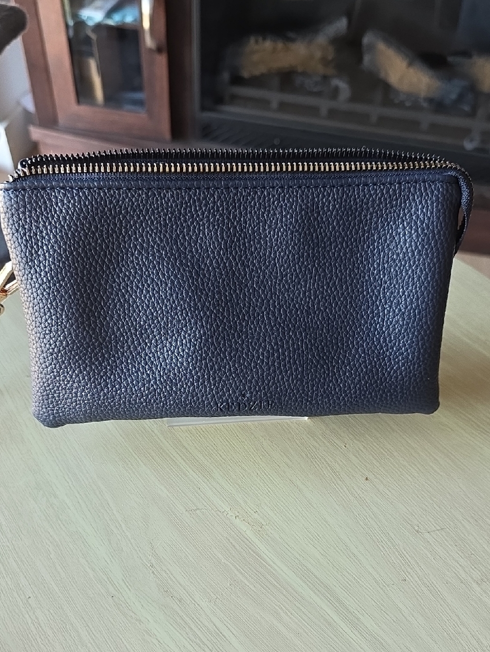 Pebbled Leather Double-Zip Cosmetic Pouch - Navy